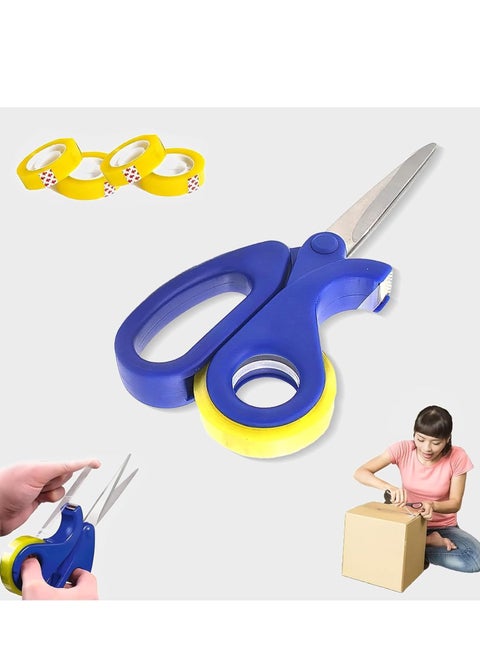 2-in-1 Scissors & Integrated Clear Sticky Tape Dispenser Cutter – Desktop Tape Dispenser for Gift Wrapping, Multi-Purpose Scissor with Tape for Office, School, and Home Use (1Pcs)
