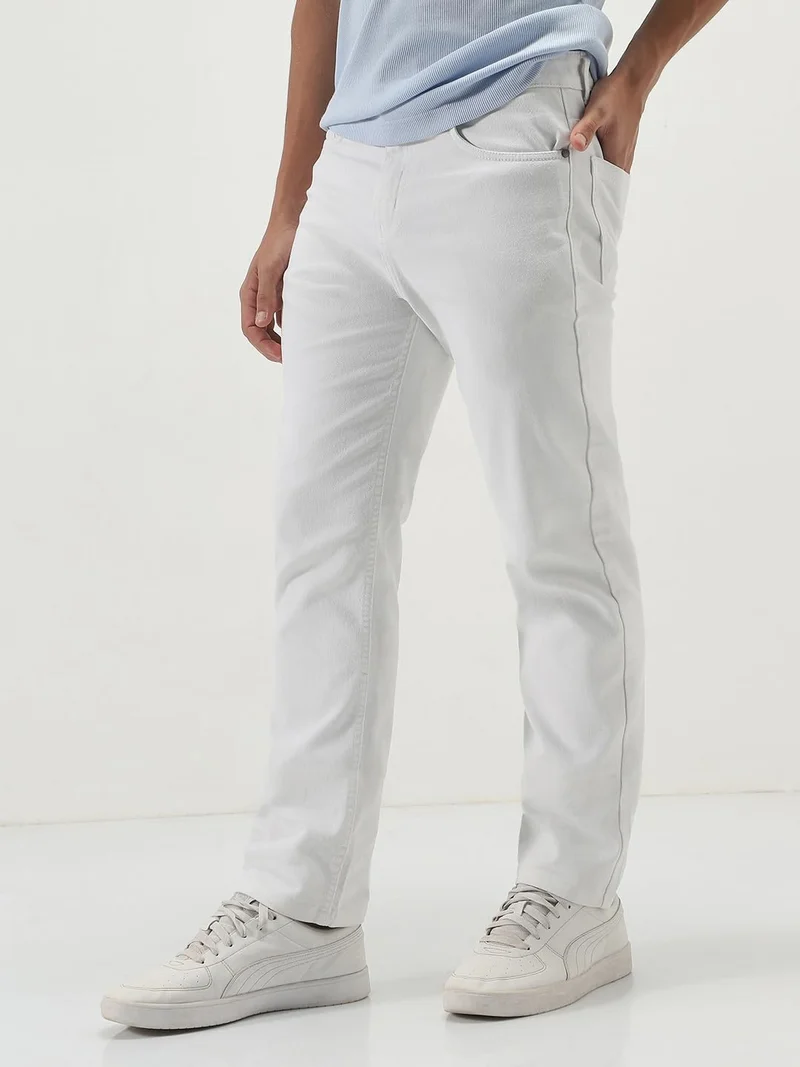 Urbano Fashion  Urbano Fashion Men's White Straight Fit Washed Jeans Stretchable  | Best Price UAE