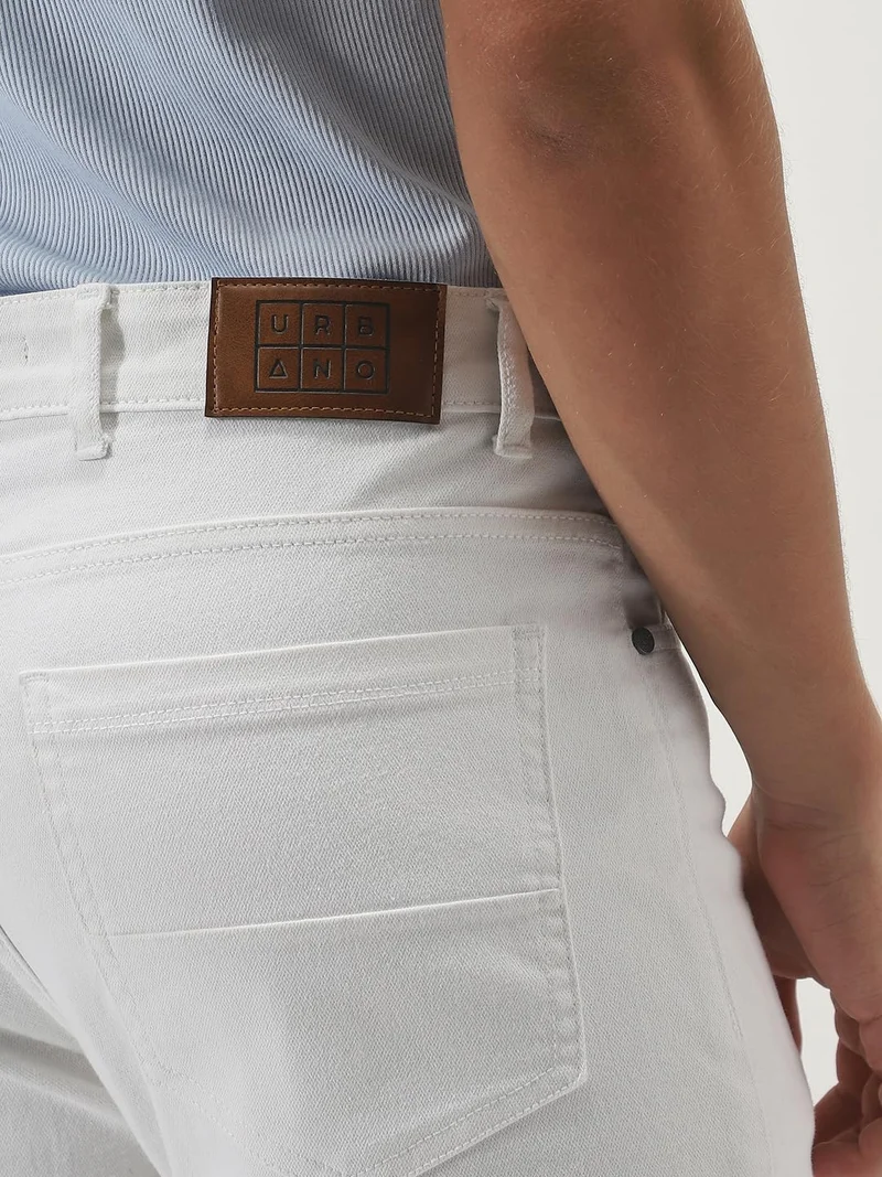 Urbano Fashion  Urbano Fashion Men's White Straight Fit Washed Jeans Stretchable  | Best Price UAE
