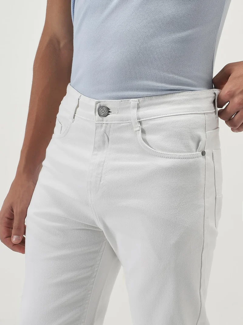 Urbano Fashion  Urbano Fashion Men's White Straight Fit Washed Jeans Stretchable  | Best Price UAE