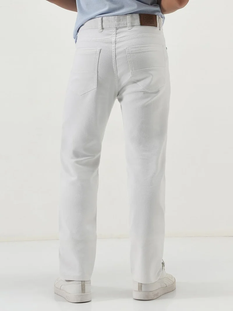 Urbano Fashion  Urbano Fashion Men's White Straight Fit Washed Jeans Stretchable  | Best Price UAE