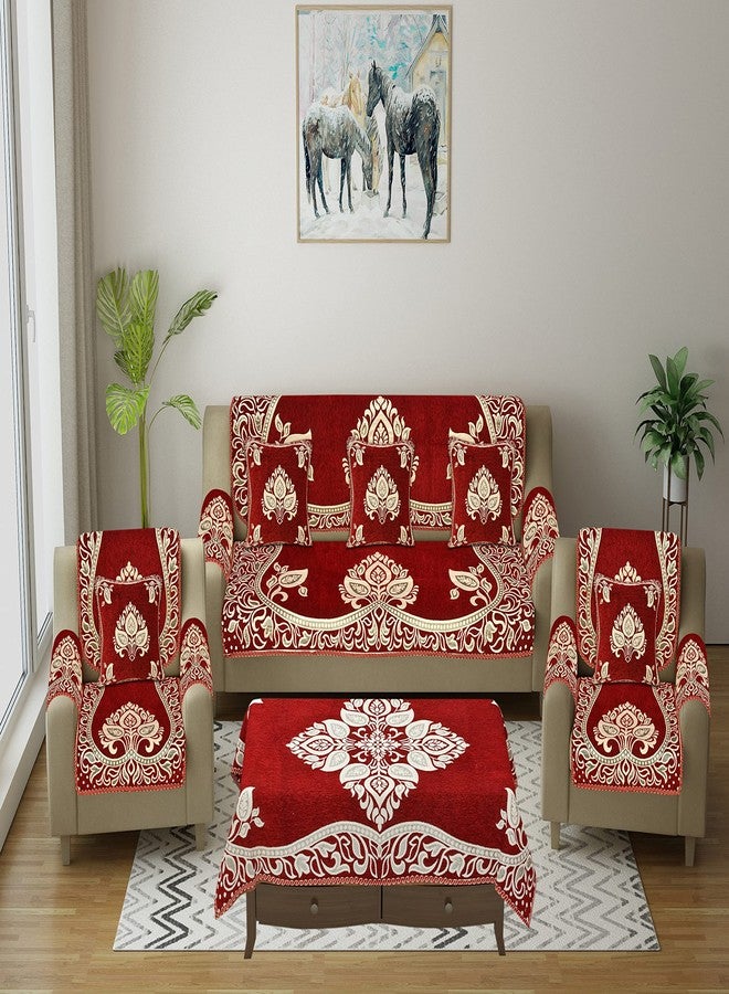 jayvaam Sofa Seater Slip Covers with Arm and Cushion and Table Cover - 3+2 Seater Velvet Sofa Cover Set for Single Sofa Couch - 5 Seater Sofa Seat Protector Slip and Back Covers, 2701_Maroon - Image 1