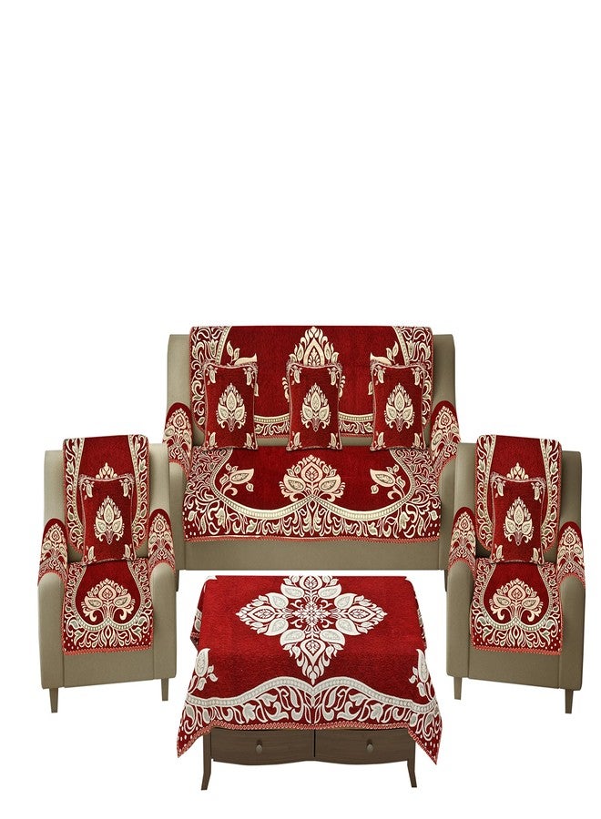 jayvaam Sofa Seater Slip Covers with Arm and Cushion and Table Cover - 3+2 Seater Velvet Sofa Cover Set for Single Sofa Couch - 5 Seater Sofa Seat Protector Slip and Back Covers, 2701_Maroon - Image 2