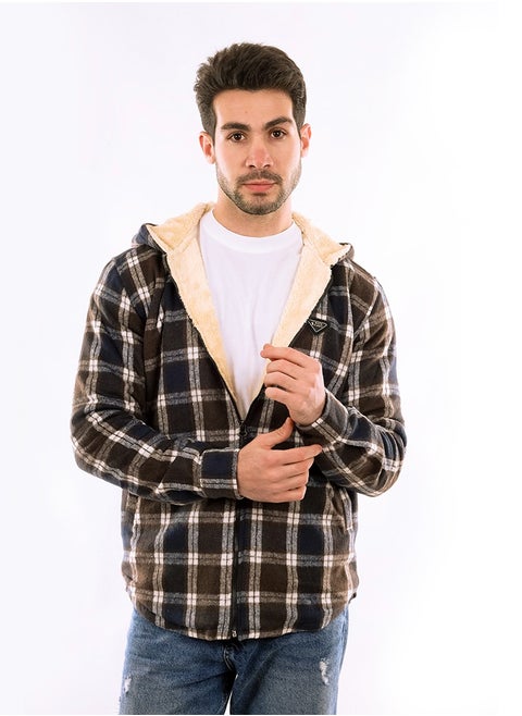 Padded Long Sleeves Zipper Hooded Jacket Brwon