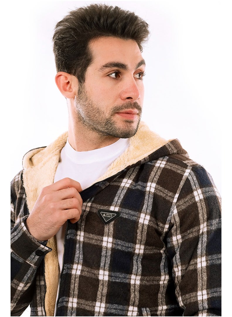 WHITE RABBIT - Padded Long Sleeves Zipper Hooded Jacket Brwon - Image 1