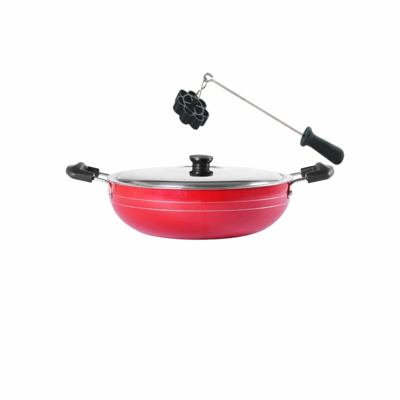 FLORA AND CO NonStick Deep Kadhai with Stainless Steel Lid 240mm Free Non Stick Rose Cookie Maker Black - Image 1