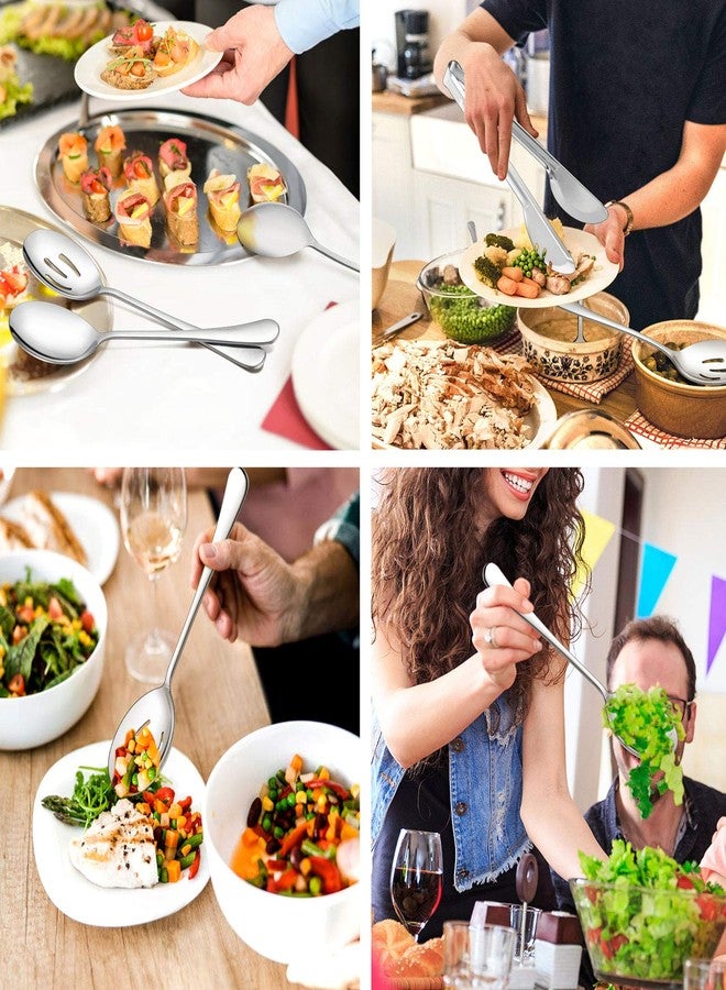 يانيو طقم أدوات تقديم الطعام ليانيو مكون من 12 قطعة، يشمل ملاعق وشوك مثقوبة بطول 9.8 بوصة، وملقط بطول 9.4 بوصة، طقم أدوات تقديم طعام من الفولاذ المقاوم للصدأ مناسب لحفلات تقديم الطعام، آمن للاستخدام في غسالة الأطباق - Image 3