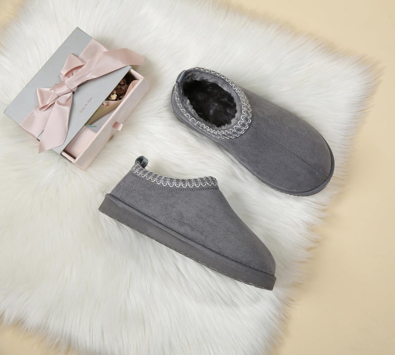 SMajong Women's Slippers Mens Platform Mini Boots Fuzzy House Slipper Fur Fleece Winter Home Shoes Indoor and Outdoor Grey US 11.5 Women/10 Men - Image 3