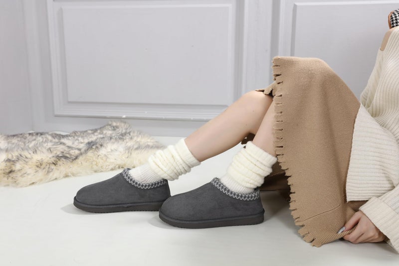 SMajong Women's Slippers Mens Platform Mini Boots Fuzzy House Slipper Fur Fleece Winter Home Shoes Indoor and Outdoor Grey US 11.5 Women/10 Men - Image 2