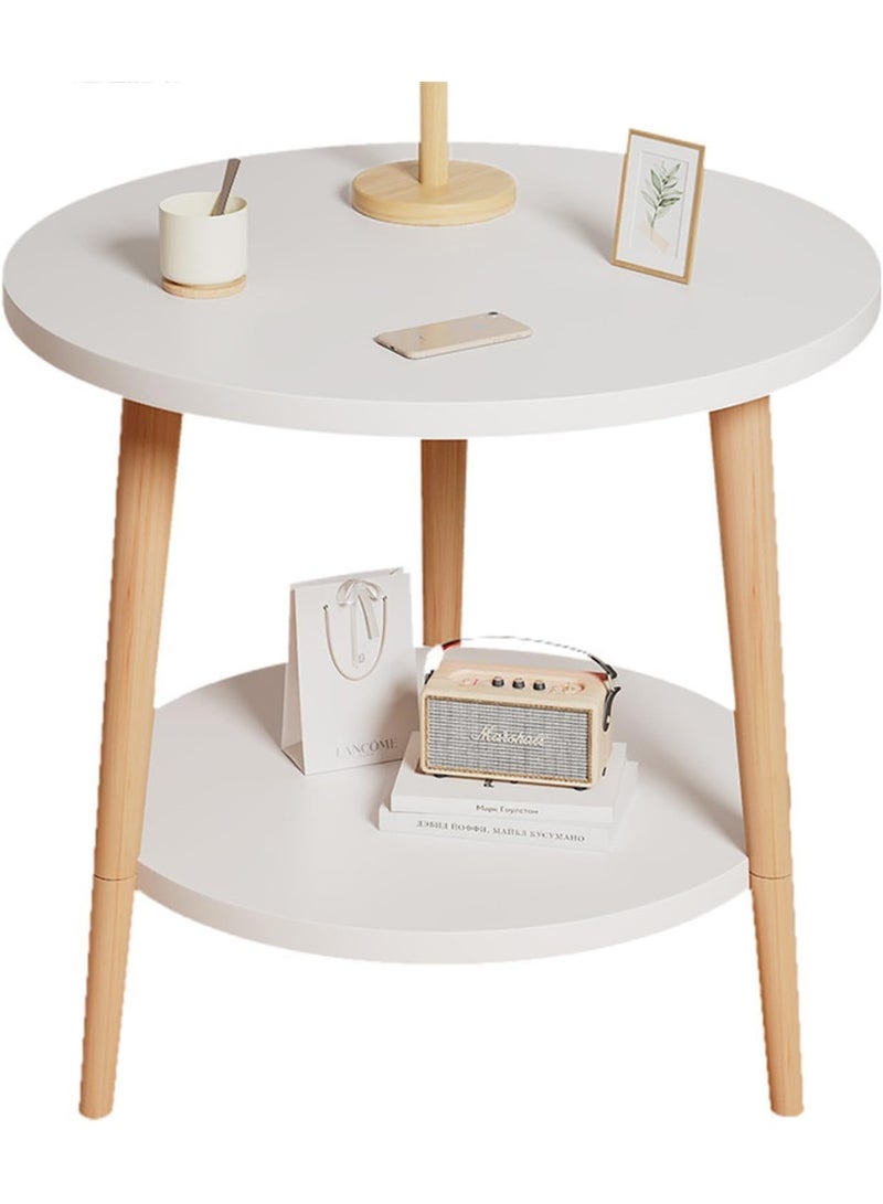 DUNISO طاولة جانبية دائرية مع رف تخزين، طاولة جانبية بطبقتين مع أرجل خشبية، طاولة نهاية عصرية، سهلة التجميع، مستقرة، لغرفة المعيشة، غرفة النوم، المساحات الصغيرة، 50 * 50 * 52 سم - Image 1