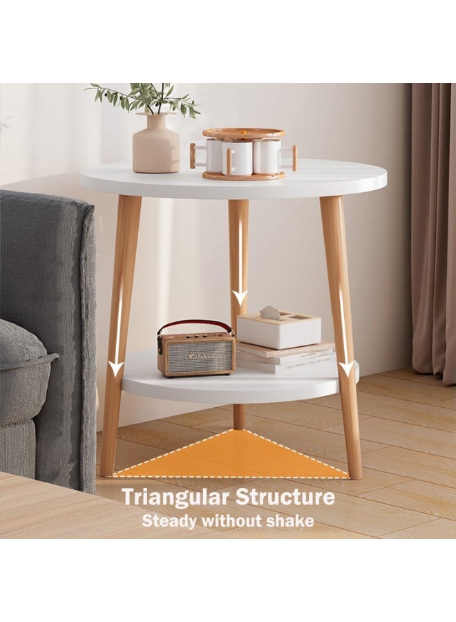 DUNISO طاولة جانبية دائرية مع رف تخزين، طاولة جانبية بطبقتين مع أرجل خشبية، طاولة نهاية عصرية، سهلة التجميع، مستقرة، لغرفة المعيشة، غرفة النوم، المساحات الصغيرة، 50 * 50 * 52 سم - Image 5