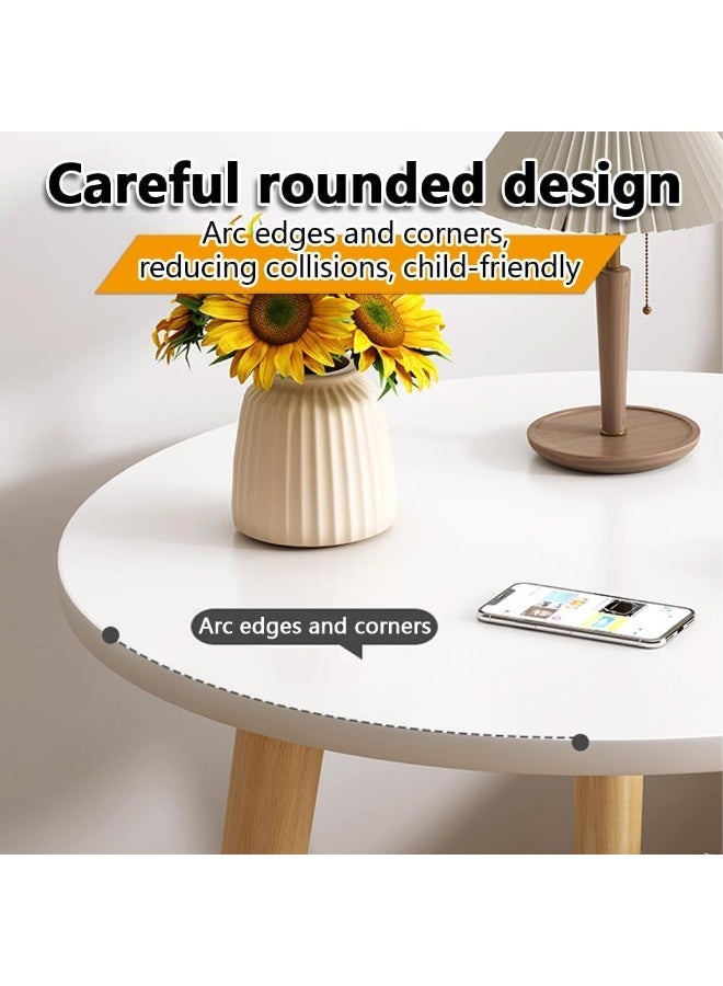 DUNISO طاولة جانبية دائرية مع رف تخزين، طاولة جانبية بطبقتين مع أرجل خشبية، طاولة نهاية عصرية، سهلة التجميع، مستقرة، لغرفة المعيشة، غرفة النوم، المساحات الصغيرة، 50 * 50 * 52 سم - Image 4