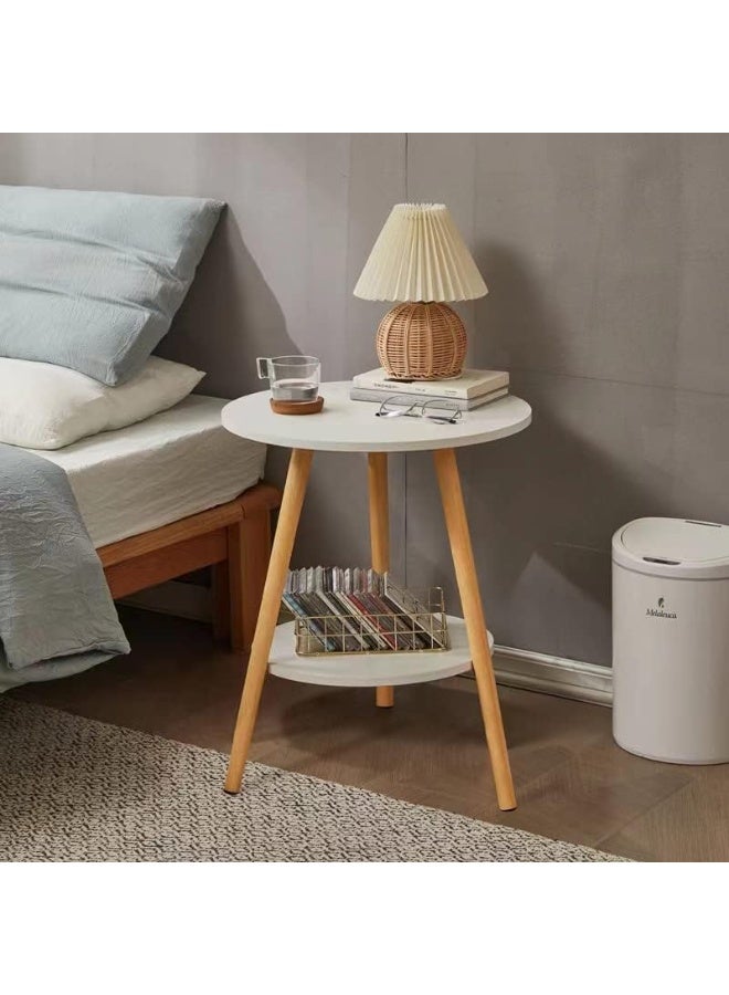 DUNISO طاولة جانبية دائرية مع رف تخزين، طاولة جانبية بطبقتين مع أرجل خشبية، طاولة نهاية عصرية، سهلة التجميع، مستقرة، لغرفة المعيشة، غرفة النوم، المساحات الصغيرة، 50 * 50 * 52 سم - Image 3