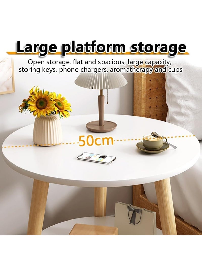 DUNISO طاولة جانبية دائرية مع رف تخزين، طاولة جانبية بطبقتين مع أرجل خشبية، طاولة نهاية عصرية، سهلة التجميع، مستقرة، لغرفة المعيشة، غرفة النوم، المساحات الصغيرة، 50 * 50 * 52 سم - Image 2