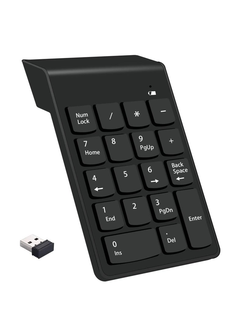 LEDIN - Wireless Numeric Keypad,Mini 2.4G 18 Keys Number Pad With Wireless Mouse,USB Receiver,Portable Silent Financial Accounting Numpad,Keyboard Extensions For Laptop PC Desktop Notebook, Black - Image 1