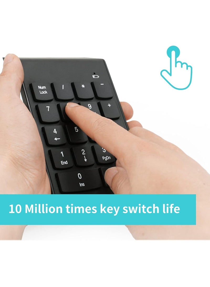 LEDIN - Wireless Numeric Keypad,Mini 2.4G 18 Keys Number Pad With Wireless Mouse,USB Receiver,Portable Silent Financial Accounting Numpad,Keyboard Extensions For Laptop PC Desktop Notebook, Black - Image 1