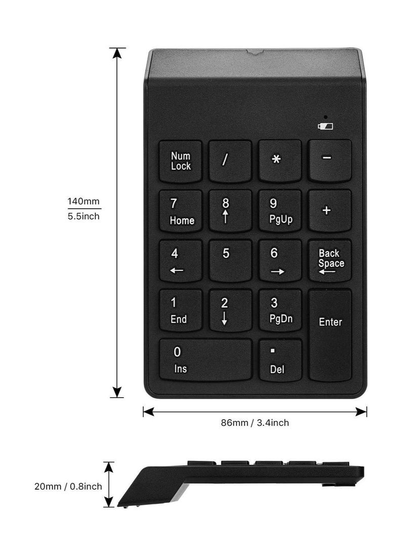 LEDIN - Wireless Numeric Keypad,Mini 2.4G 18 Keys Number Pad With Wireless Mouse,USB Receiver,Portable Silent Financial Accounting Numpad,Keyboard Extensions For Laptop PC Desktop Notebook, Black - Image 1