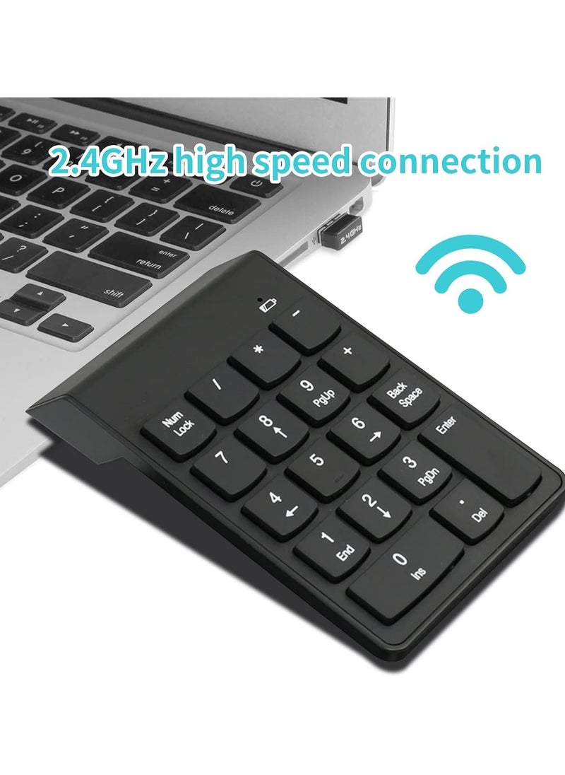 LEDIN - Wireless Numeric Keypad,Mini 2.4G 18 Keys Number Pad With Wireless Mouse,USB Receiver,Portable Silent Financial Accounting Numpad,Keyboard Extensions For Laptop PC Desktop Notebook, Black - Image 1