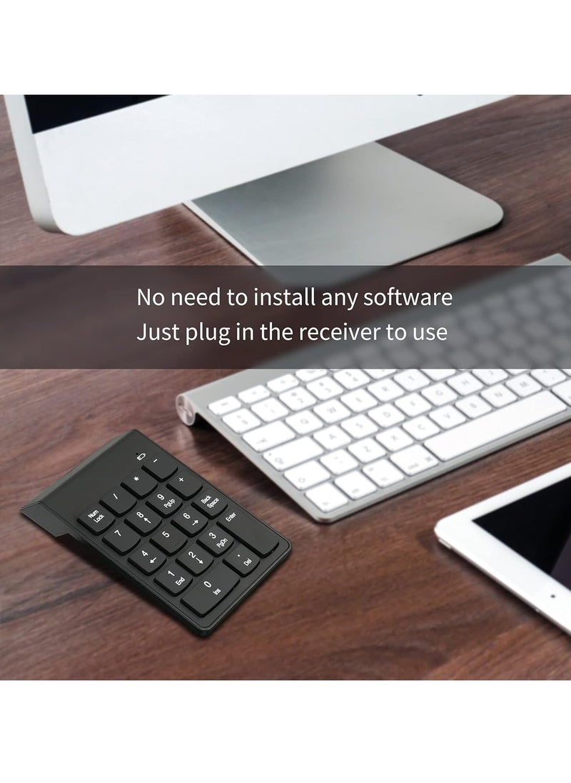 LEDIN - Wireless Numeric Keypad,Mini 2.4G 18 Keys Number Pad With Wireless Mouse,USB Receiver,Portable Silent Financial Accounting Numpad,Keyboard Extensions For Laptop PC Desktop Notebook, Black - Image 1