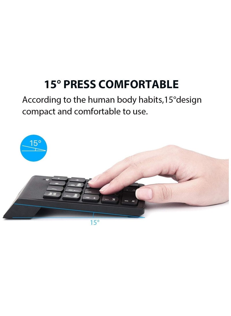 LEDIN - Wireless Numeric Keypad,Mini 2.4G 18 Keys Number Pad With Wireless Mouse,USB Receiver,Portable Silent Financial Accounting Numpad,Keyboard Extensions For Laptop PC Desktop Notebook, Black - Image 1