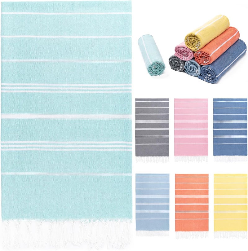 Aegero Turkish Beach Towel, 36"x71" Quick Dry Sand Free Oversized Bath Pool Swim Towel, Lightweight Travel Turkish Towels Vacation Essentials, Aqua - Image 1