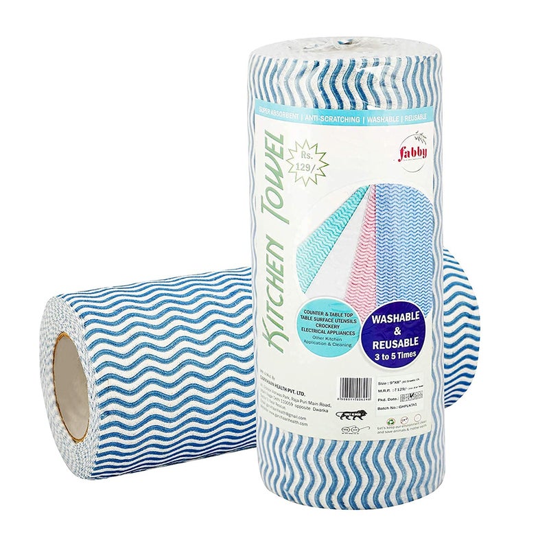 Fabby NonWoven fabric Kitchen Towel Roll 9 x 8 Inches 60pcsPackage With BioDegradable Food Wrapping Paper 10mtr 20 extra Pack of 2 - Image 2