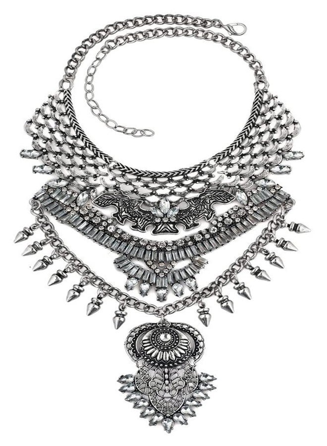 CCBFY Long Tassel Chunky Boho Coin Statement Necklace For Women Silver (Style 3 - Gold) - Image 1