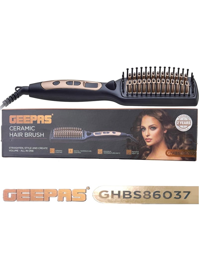 جيباس مشط (فرشاة ) شعر سيراميك حراري 2 في 1 بقوة 45 واط - تحكم في درجة الحرارة مع شاشة LED وإيقاف تشغيل تلقائي لمدة 60 دقيقة مثالية لتدليك الشعر الناعم وتصفيفه GHBS86037 - Image 1