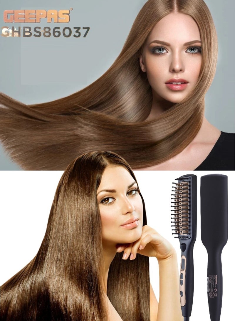 جيباس مشط (فرشاة ) شعر سيراميك حراري 2 في 1 بقوة 45 واط - تحكم في درجة الحرارة مع شاشة LED وإيقاف تشغيل تلقائي لمدة 60 دقيقة مثالية لتدليك الشعر الناعم وتصفيفه GHBS86037 - Image 2