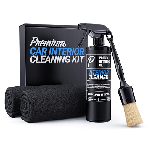 PROPER DETAILING CO. Car Detailing Kit Interior Cleaner, Get Professional Results - Car Interior Cleaning Kit includes 16 oz. interior cleaner, premium boars hair detail brush, and 2 microfiber towels - Image 1
