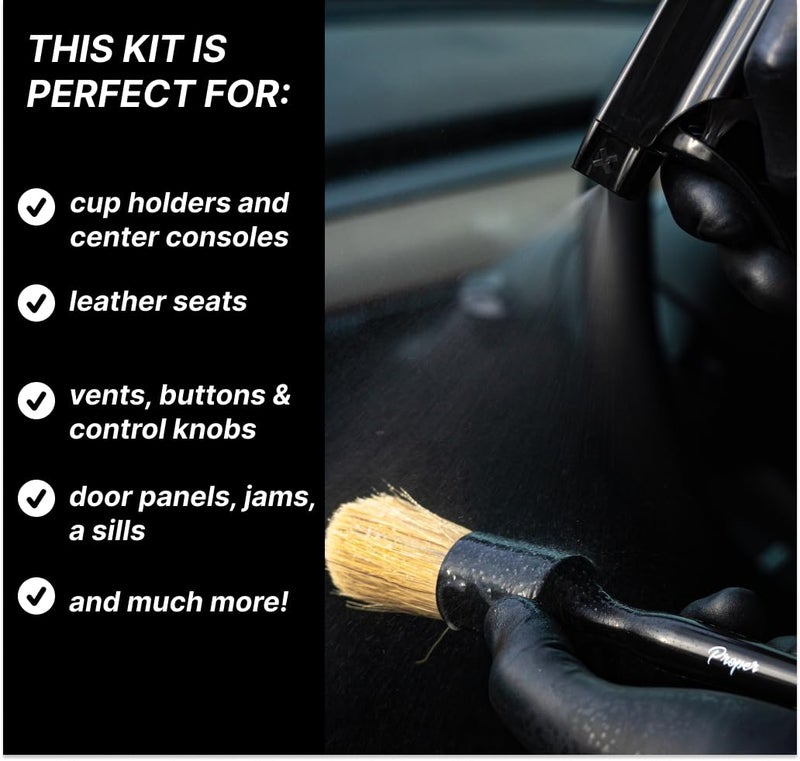 PROPER DETAILING CO. Car Detailing Kit Interior Cleaner, Get Professional Results - Car Interior Cleaning Kit includes 16 oz. interior cleaner, premium boars hair detail brush, and 2 microfiber towels - Image 4