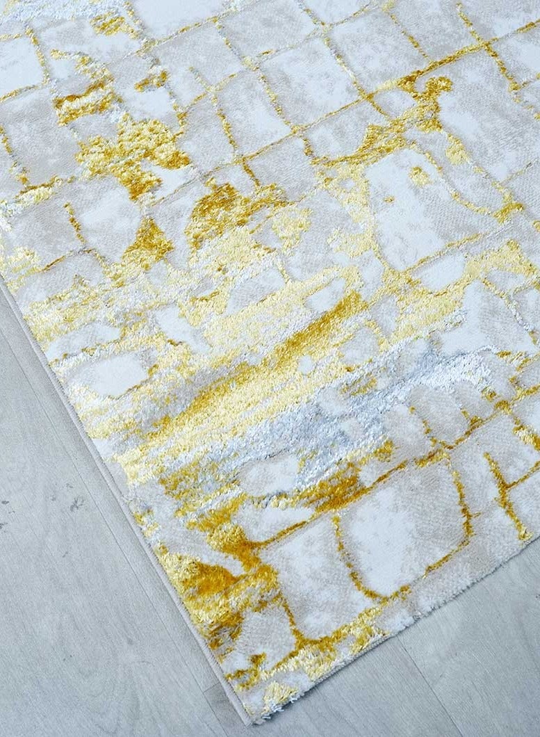 Ramsha Washable Area Rug Large 200x300 cm Carpet For Bedroom Rug For Living Room NK81A Polyester yellow And Cream Abstract Pattern Carpet - Image 2