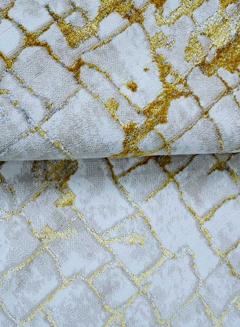 Ramsha Washable Area Rug Large 200x300 cm Carpet For Bedroom Rug For Living Room NK81A Polyester yellow And Cream Abstract Pattern Carpet - Image 4