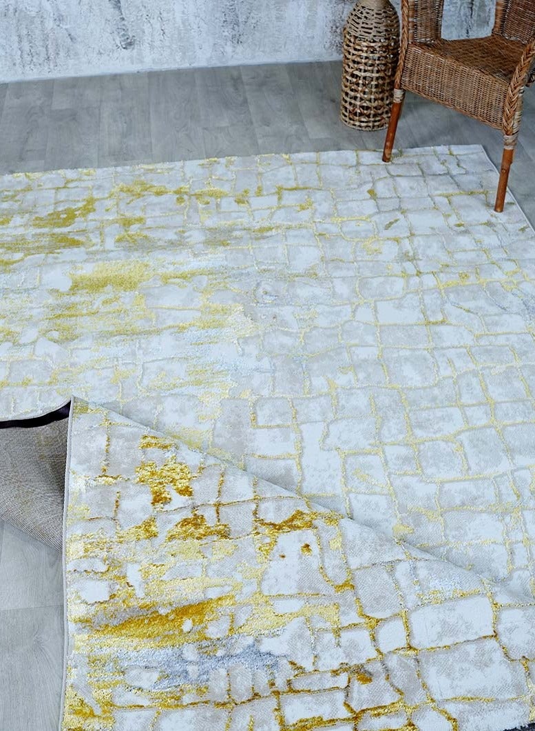 Ramsha Washable Area Rug Large 200x300 cm Carpet For Bedroom Rug For Living Room NK81A Polyester yellow And Cream Abstract Pattern Carpet - Image 5