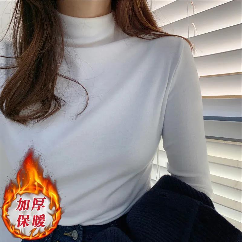 Double-Sided Velvet Turtleneck Thermal Womens Top Black - Image 2