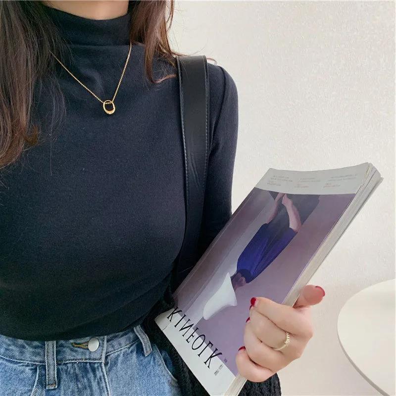 Double-Sided Velvet Turtleneck Thermal Womens Top Black - Image 1