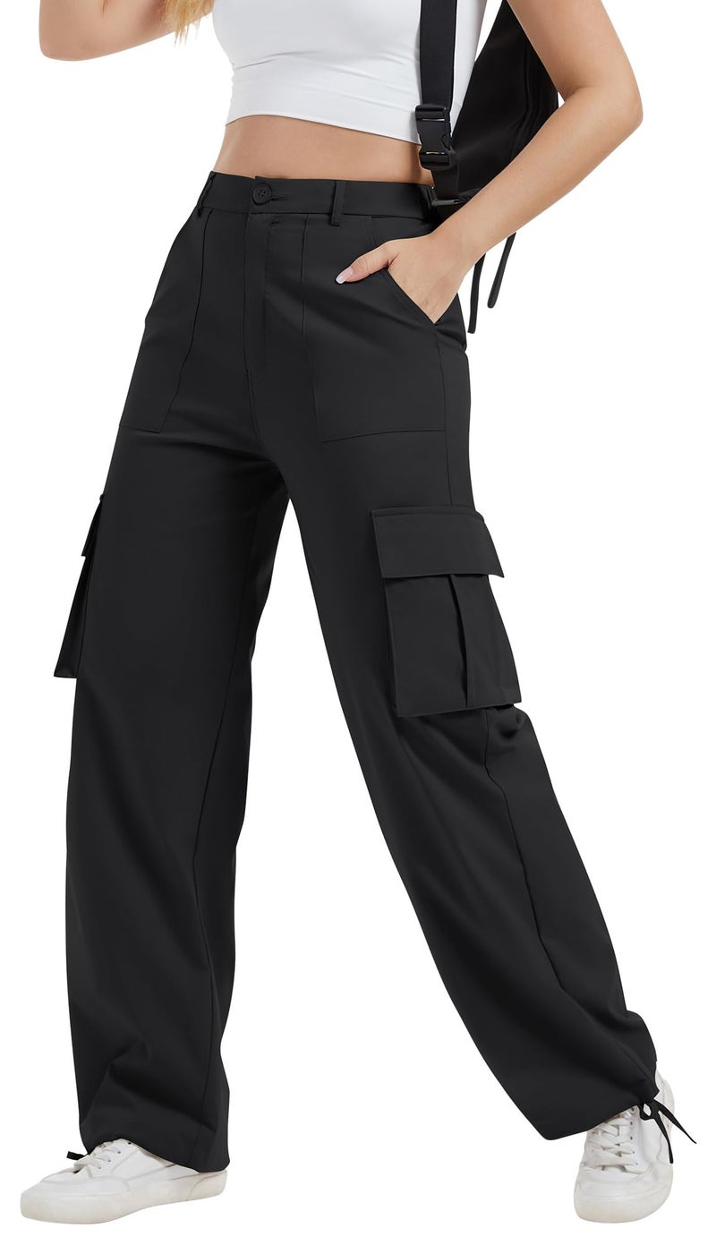 AVAMO Cargo Pants for Women with Pockets High Waist Lightweight Stretchy Hiking Casual Streetwear Baggy Wide Leg Pants Black XL - Image 1