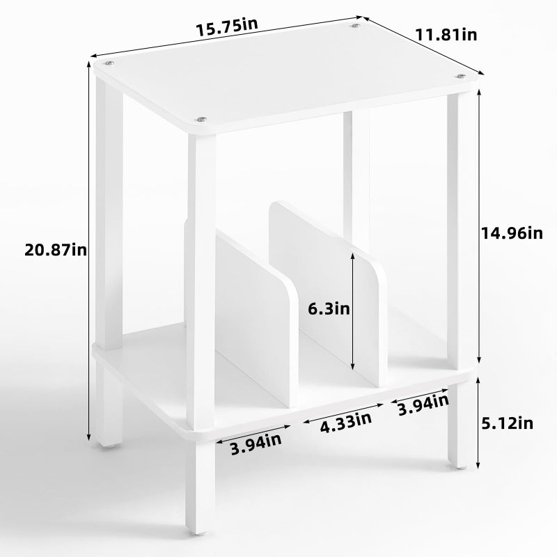 LELELINKY 2-Tier Record Player Stand with Vinyl Record Storage up to 100 Albums, Bedroom Record Holder and Multi-Functional End Table for Living Room, White - Image 3