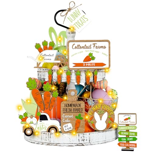 Beeveer 15 Pcs Easter Tiered Tray Decoration Spring Wooden Bunny Egg Carrot Sign Farmhouse Decoration Tiered Tray Decorative Plaques Suitable for Table Holidays Office KitchenEaster Bunny - Image 1