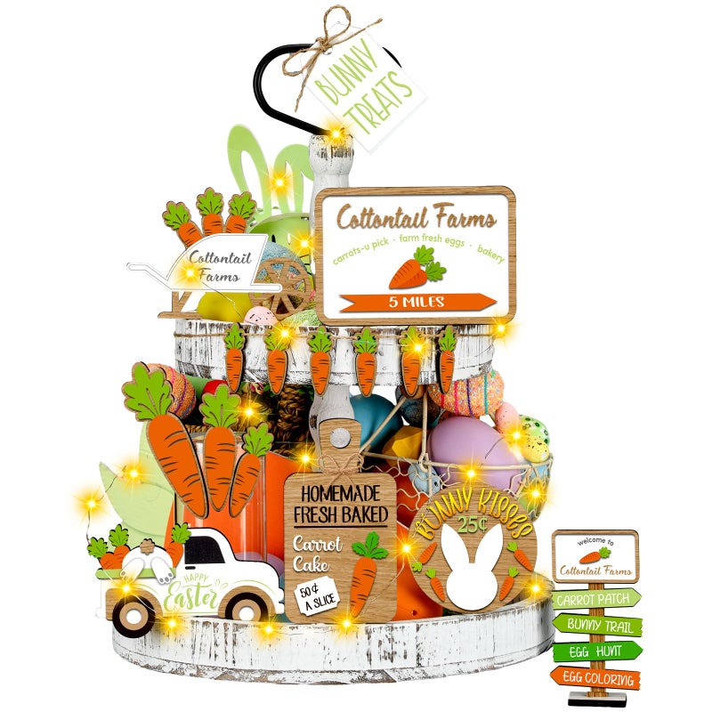 Beeveer 15 Pcs Easter Tiered Tray Decoration Spring Wooden Bunny Egg Carrot Sign Farmhouse Decoration Tiered Tray Decorative Plaques Suitable for Table Holidays Office KitchenEaster Bunny - Image 2