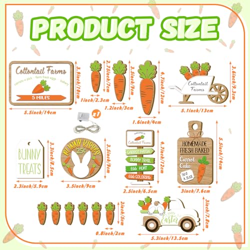 Beeveer 15 Pcs Easter Tiered Tray Decoration Spring Wooden Bunny Egg Carrot Sign Farmhouse Decoration Tiered Tray Decorative Plaques Suitable for Table Holidays Office KitchenEaster Bunny - Image 3