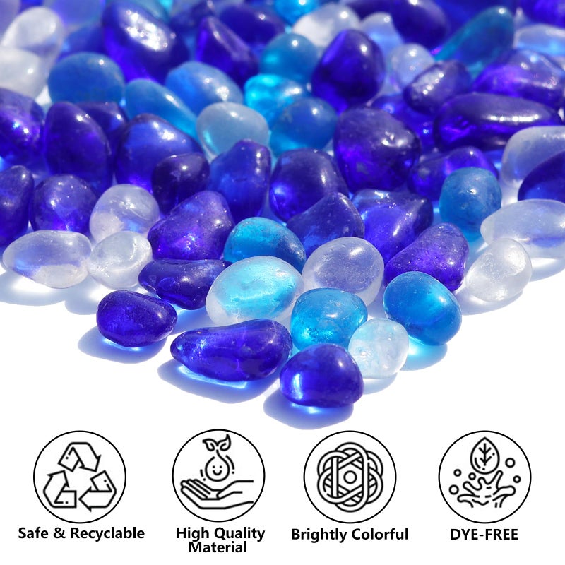 QYGL Sea Glass Stones - Blue Mixed Clear Glass Pebbles Gemstones - Perfect for Aquarium Rocks, Fish Tank Gravel, Vase Fillers, DIY Crafts, and Home Decor (0.9LB/14oz) - Image 2