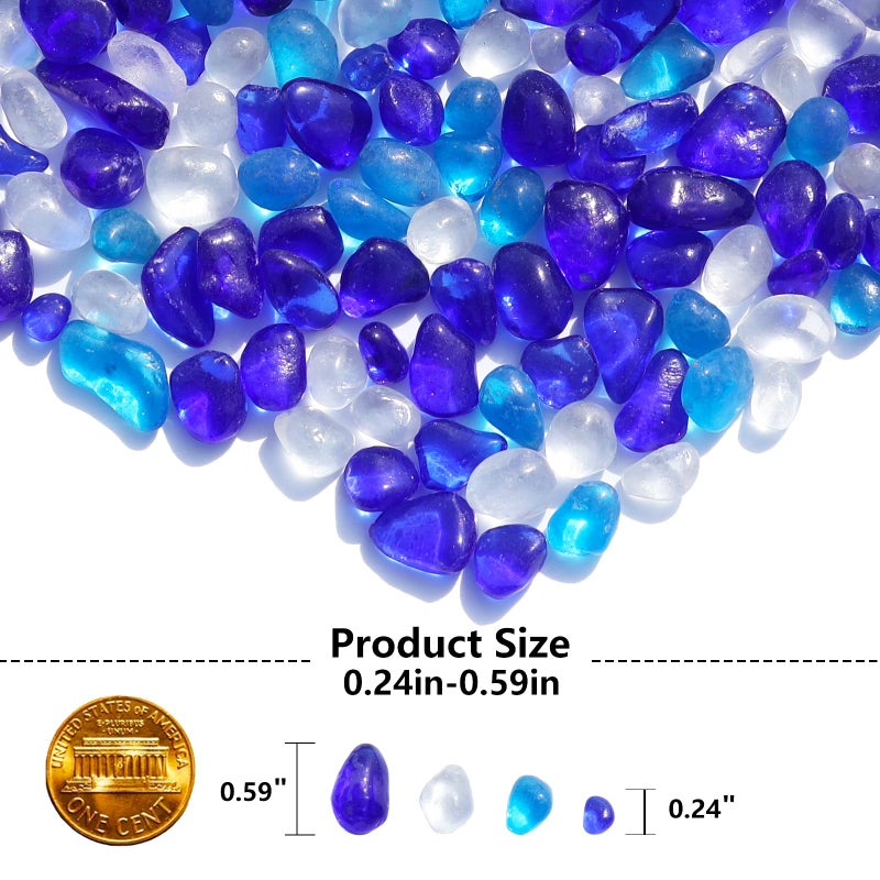QYGL Sea Glass Stones - Blue Mixed Clear Glass Pebbles Gemstones - Perfect for Aquarium Rocks, Fish Tank Gravel, Vase Fillers, DIY Crafts, and Home Decor (0.9LB/14oz) - Image 3