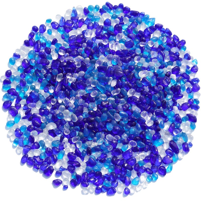 QYGL Sea Glass Stones - Blue Mixed Clear Glass Pebbles Gemstones - Perfect for Aquarium Rocks, Fish Tank Gravel, Vase Fillers, DIY Crafts, and Home Decor (0.9LB/14oz) - Image 1