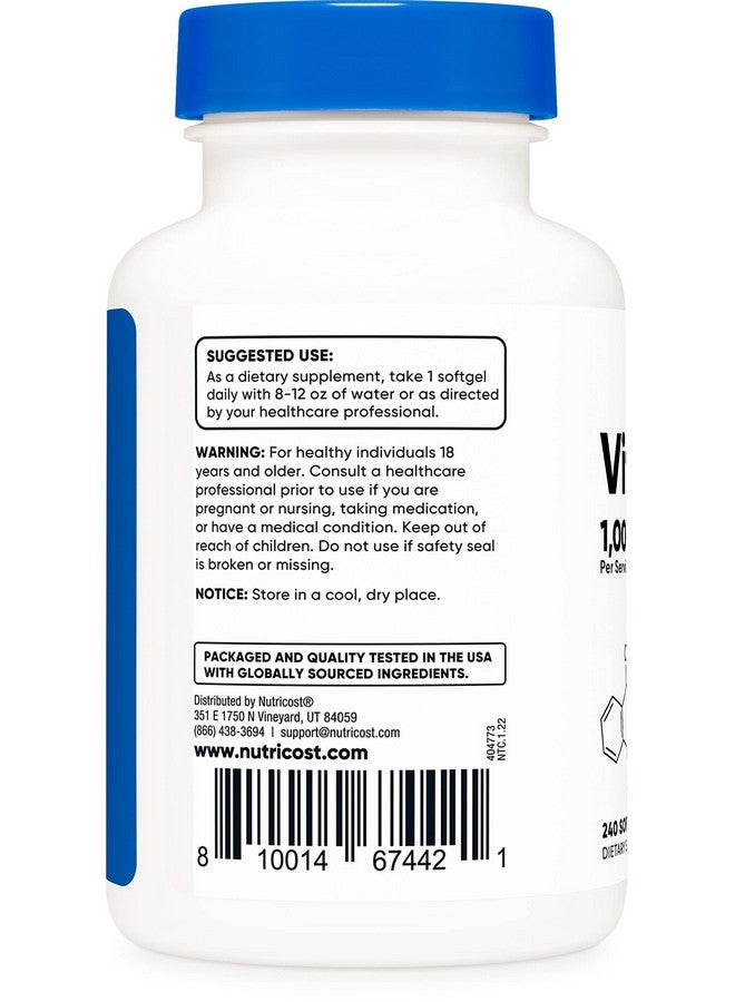 Nutricost فيتامين د3 1000 وحدة دولية جيلاتين طري 240 جيلاتين طري خالي من الكائنات المعدلة وراثيًا وخالي من الغلوتين - Image 4