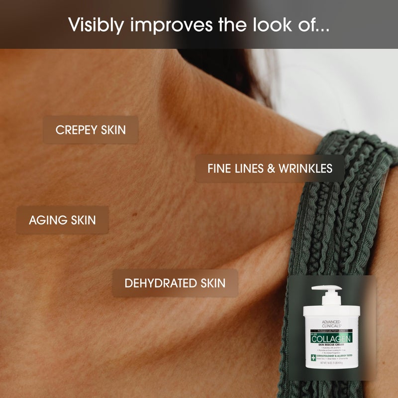 Advanced Clinicals زيت الجسم بالكولاجين من أدفانسد كلينيكالز + لوشن الجسم بالكولاجين وكريم الوجه - مجموعة العناية بالبشرة 2 قطعة - مجموعة مرطبة لتشديد، وتثبيت، وترطيب للبقع، والتجاعيد، والجلد المتجعد، وعلامات التمدد - Image 4