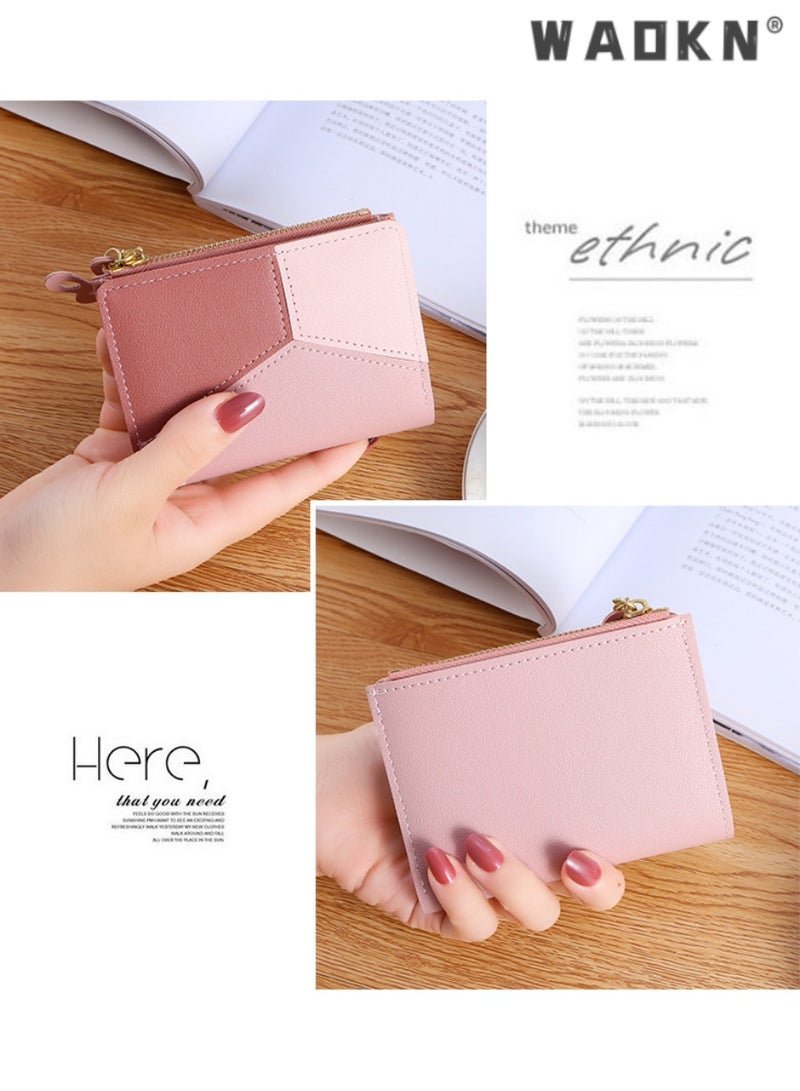 WAOKN Trendsetting Korean-Style Women's Short Wallet with Convenient Zipper Closure Design, Simple & Chic, Easy to Organize, Highlighting Female Elegance and Charm（Pink）  - Image 2
