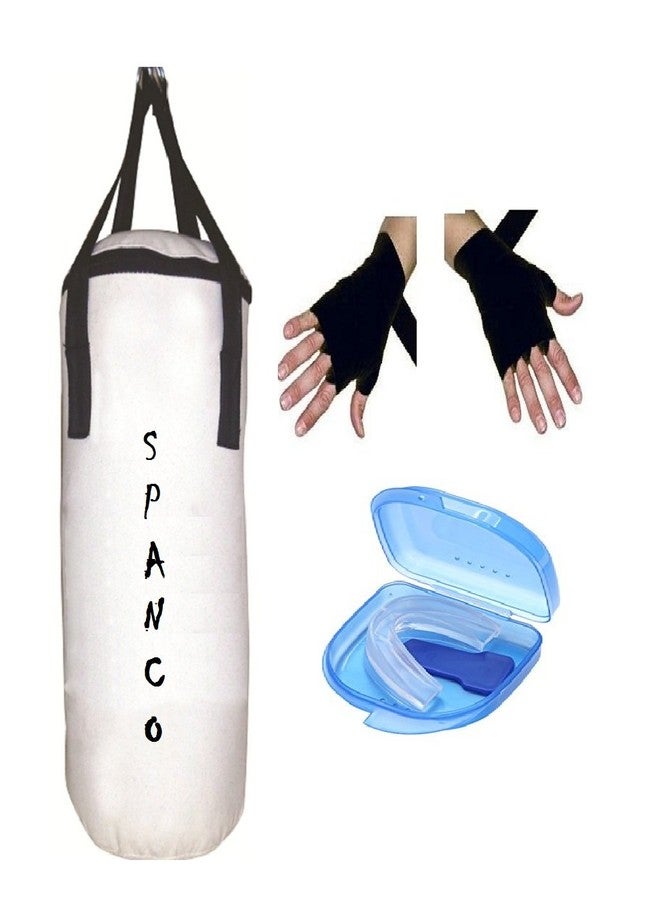 SPANCOCanvas Unfilled Punching Bag With Hanging Straps, Hand Wraps & Mouth Guard, Multi-Colour - Image 2