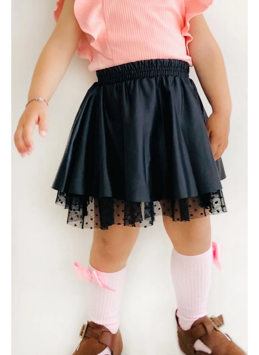 Breeze Girl Leather Skirt Tulle 3-7 Years, Black