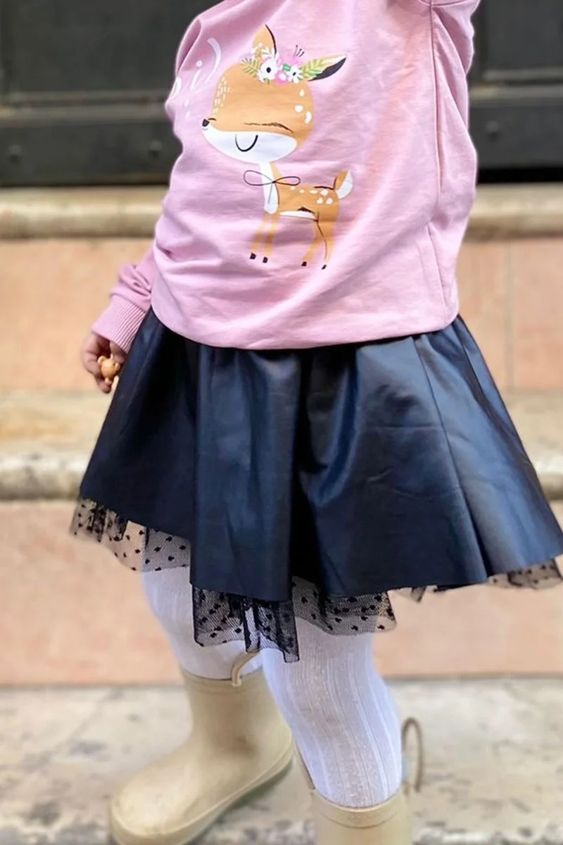 بريز Girl Leather Skirt Tulle 3-7 Years, Black